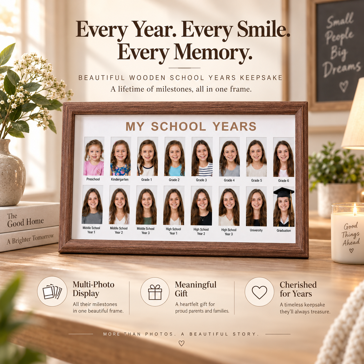Handmade Wood School Photo Frame, School Years Picture Collage Frame