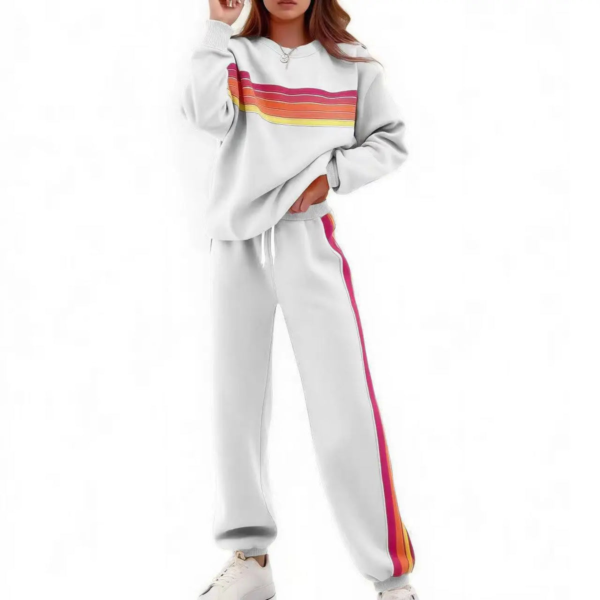 Women's 2-Piece Boxy Sweat Set in Retro Rainbow Stripe