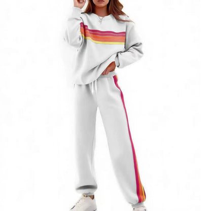 Women's 2-Piece Boxy Sweat Set in Retro Rainbow Stripe