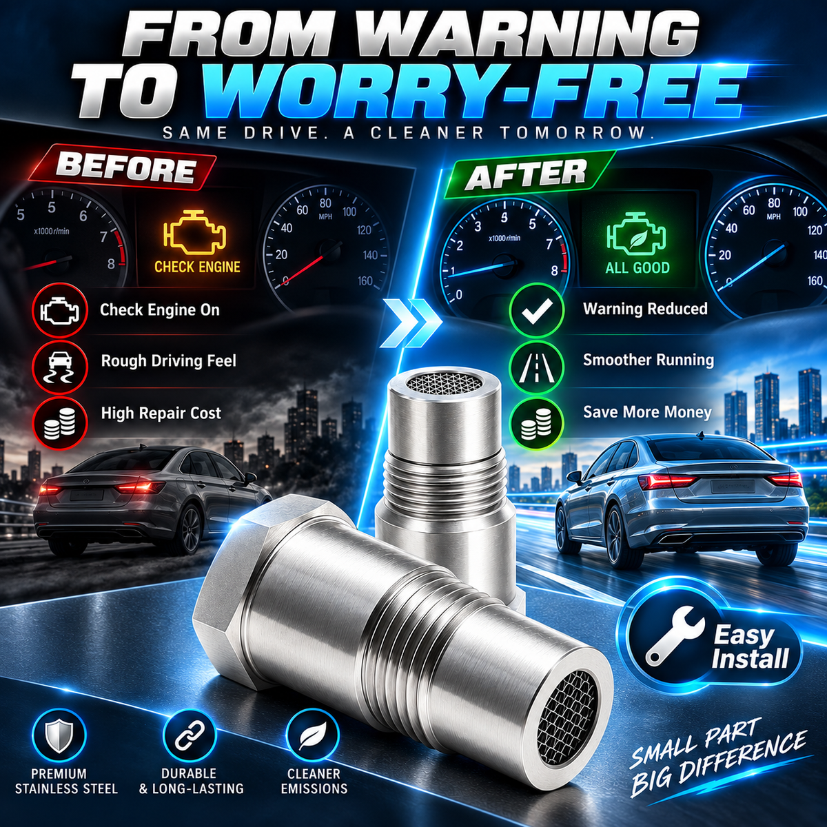 Oxygen Sensor Filter Adapter-Universal M18xl.5 Thread Fit Works on Cars, Trucks & SUVs