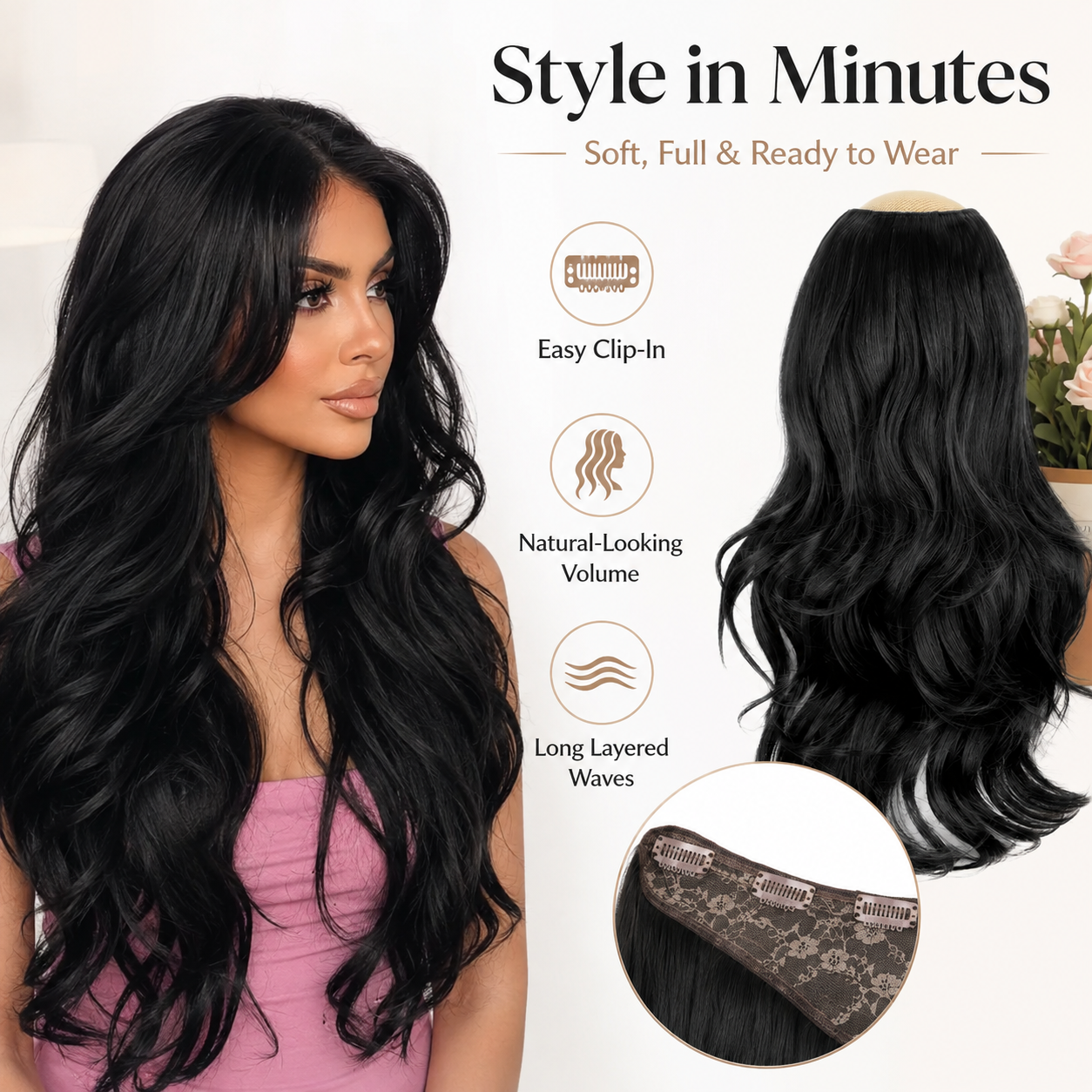 Clip in Hair Extensions Synthetic Hair Extensions Long Layered Wavy Hairpieces Soft Clip Ins Full Head Hairpieces for Women