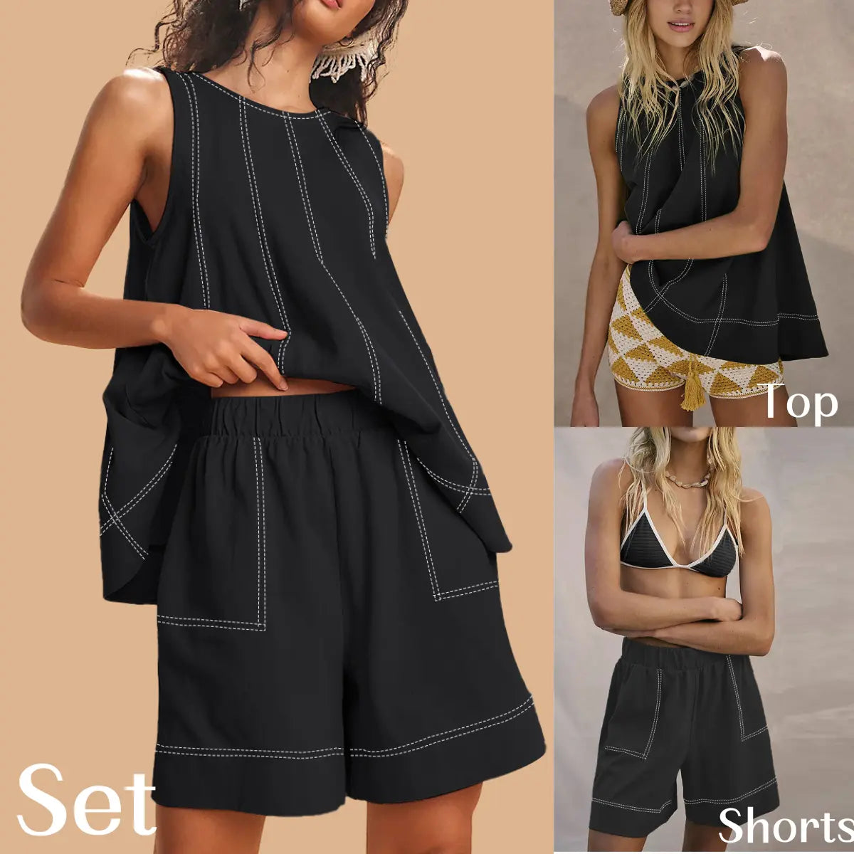 Women's Cotton Two Piece Set Tank Top and Shorts