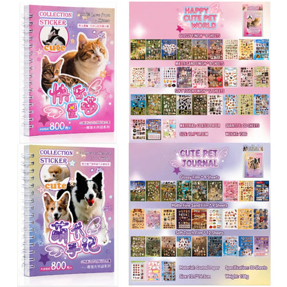 Cute Pet Sticker Book, 30 Sheets Cat & Dog