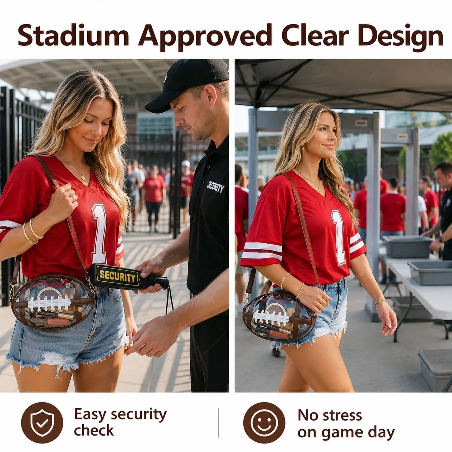 Clear Football Shaped Crossbody Bag, Transparent PVC Stadium Bag with Adjustable Strap, Game Day Crossbody Purse for Sports Events, Concerts, Outdoor Activities & Summer Travel.