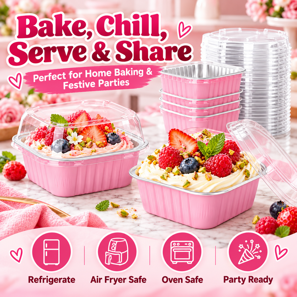 30-Pack Pink 5oz Mini Aluminum Cake Pans