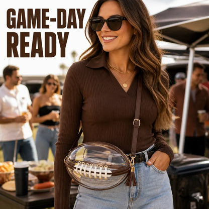 Clear Football Shaped Crossbody Bag, Transparent PVC Stadium Bag with Adjustable Strap, Game Day Crossbody Purse for Sports Events, Concerts, Outdoor Activities & Summer Travel.