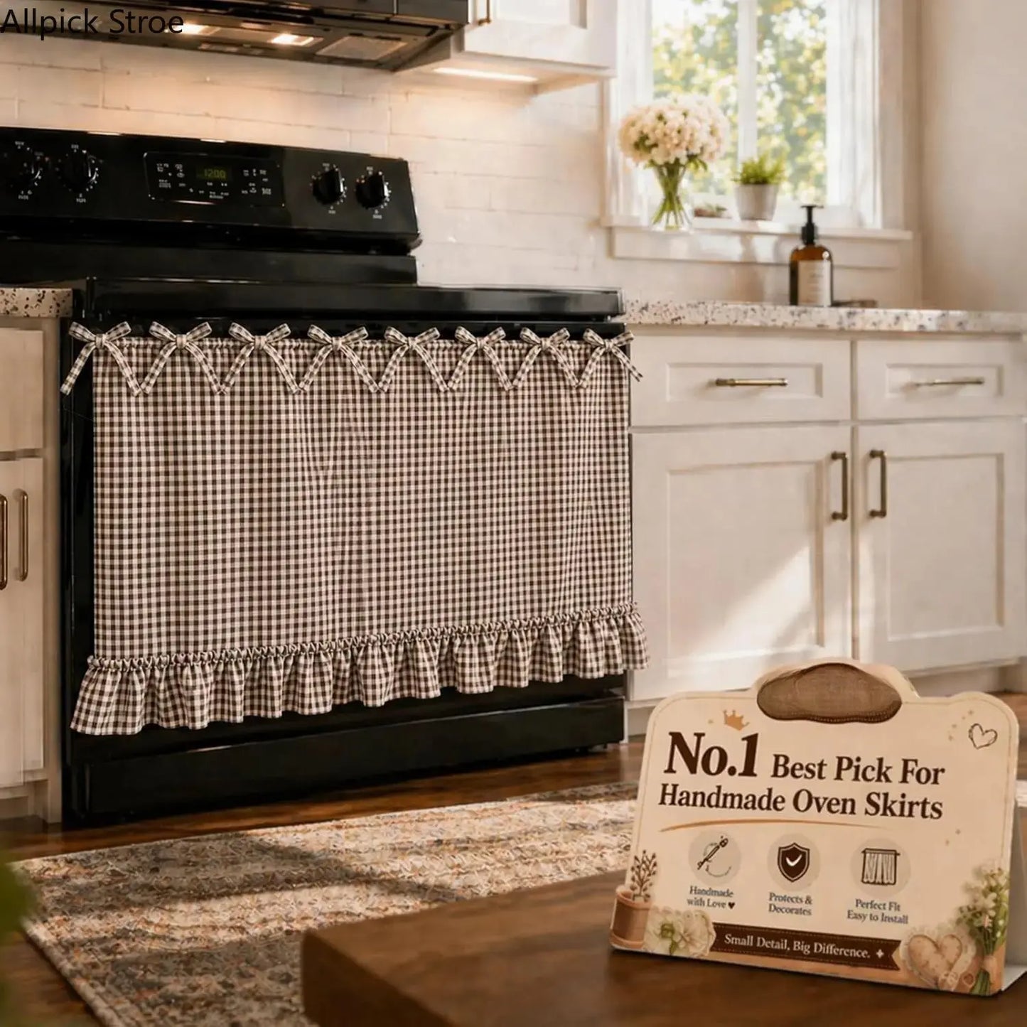 Polyester Farmhouse Stove Top Cover - Cooktop Cover with Ruffled Bow 77 * 55cm