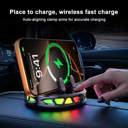 360° Rotating Wireless Charging Car Phone Mount with RGB LED Lights