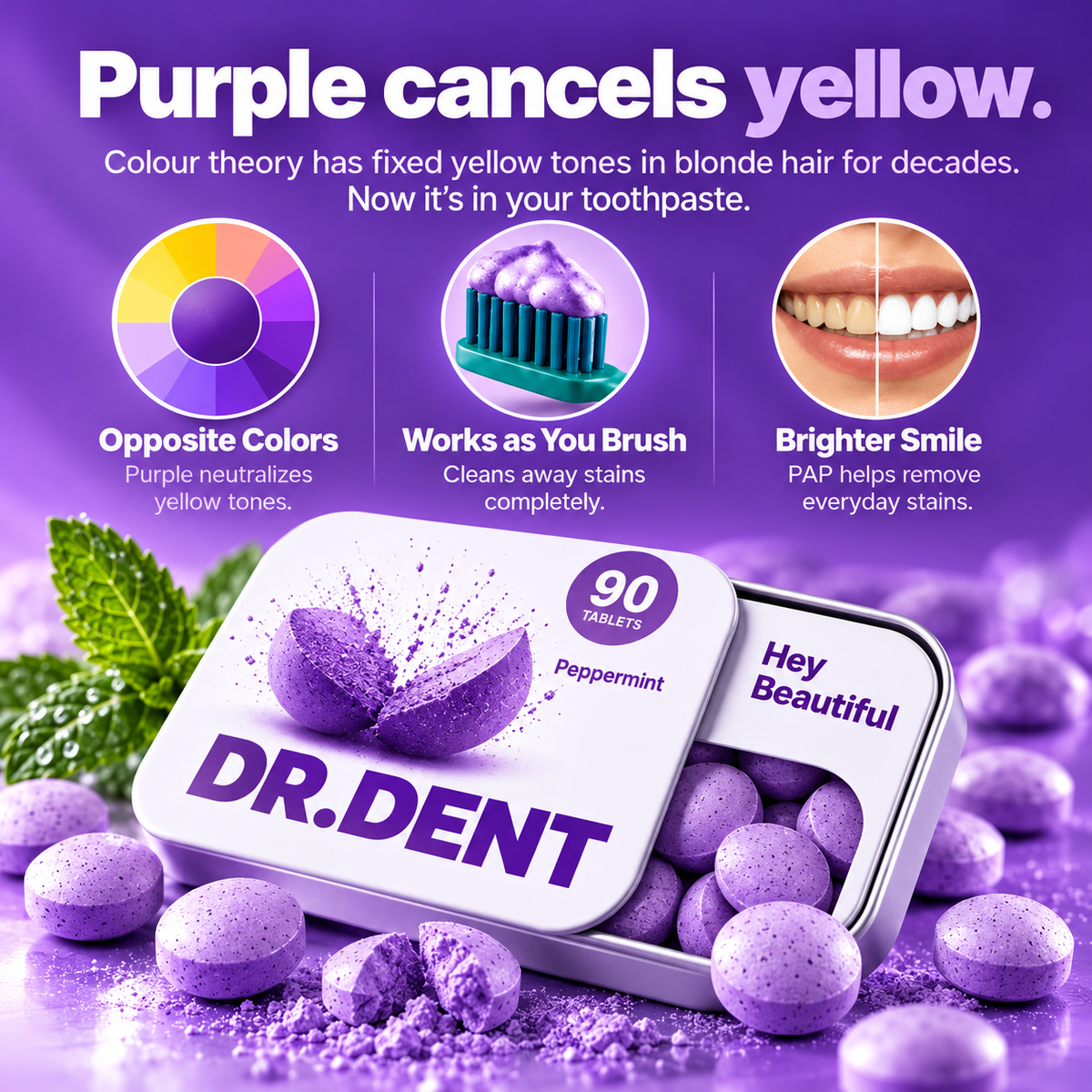 DR. Purple Toothpaste Tablets w/ Hydroxyapatite & PAP (90)