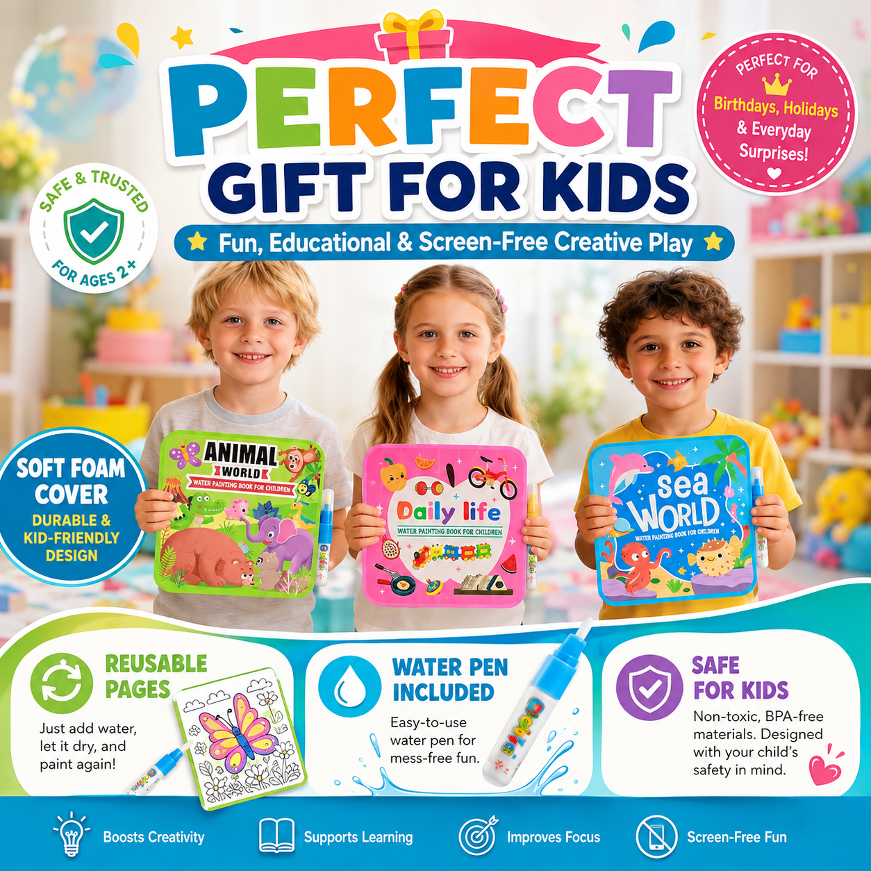 Reusable Water Painting Books for Kids