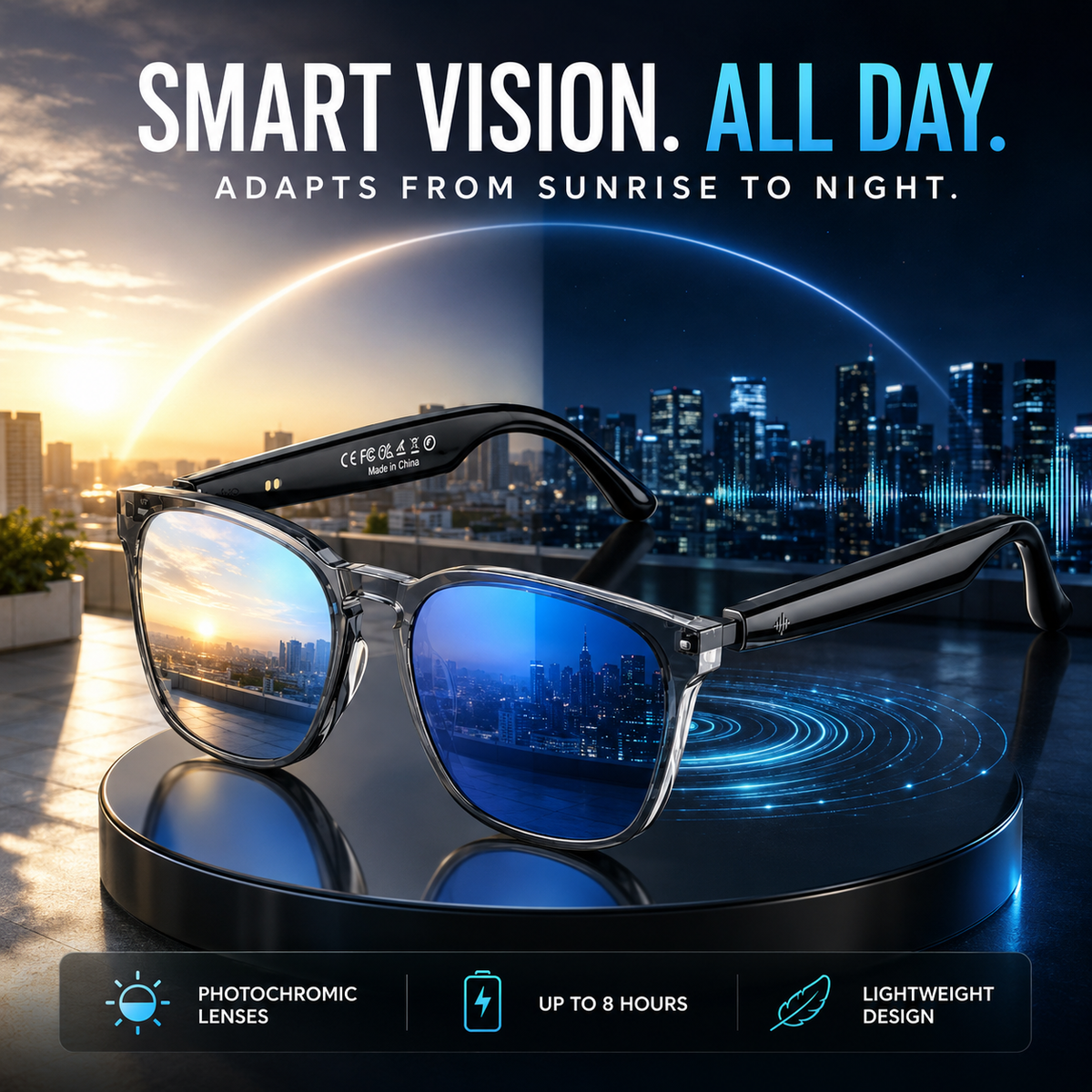 AI Vision Smart Glasses™—Real-time Translation, Camera, Music, and AI Assistant