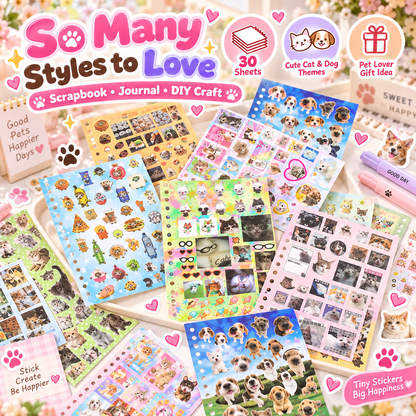 Cute Pet Sticker Book, 30 Sheets Cat & Dog