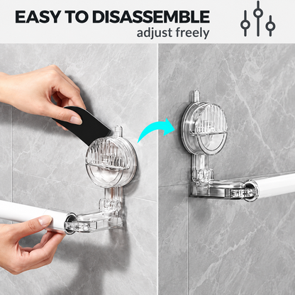 Adjustable Suction Cup Shower Curtain Rod 38-76 in, Drill, Non-Slip Tension Rod for Glass Doors, Easy Install Towel Rack & Holder Transparent Gray Black