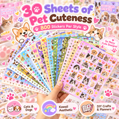 Cute Pet Sticker Book, 30 Sheets Cat & Dog