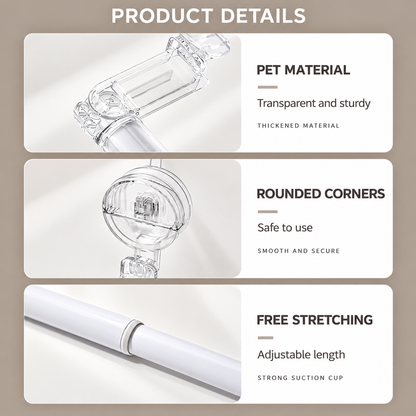 Adjustable Suction Cup Shower Curtain Rod 38-76 in, Drill, Non-Slip Tension Rod for Glass Doors, Easy Install Towel Rack & Holder Transparent Gray Black