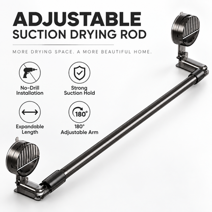Adjustable Suction Cup Shower Curtain Rod 38-76 in, Drill, Non-Slip Tension Rod for Glass Doors, Easy Install Towel Rack & Holder Transparent Gray Black