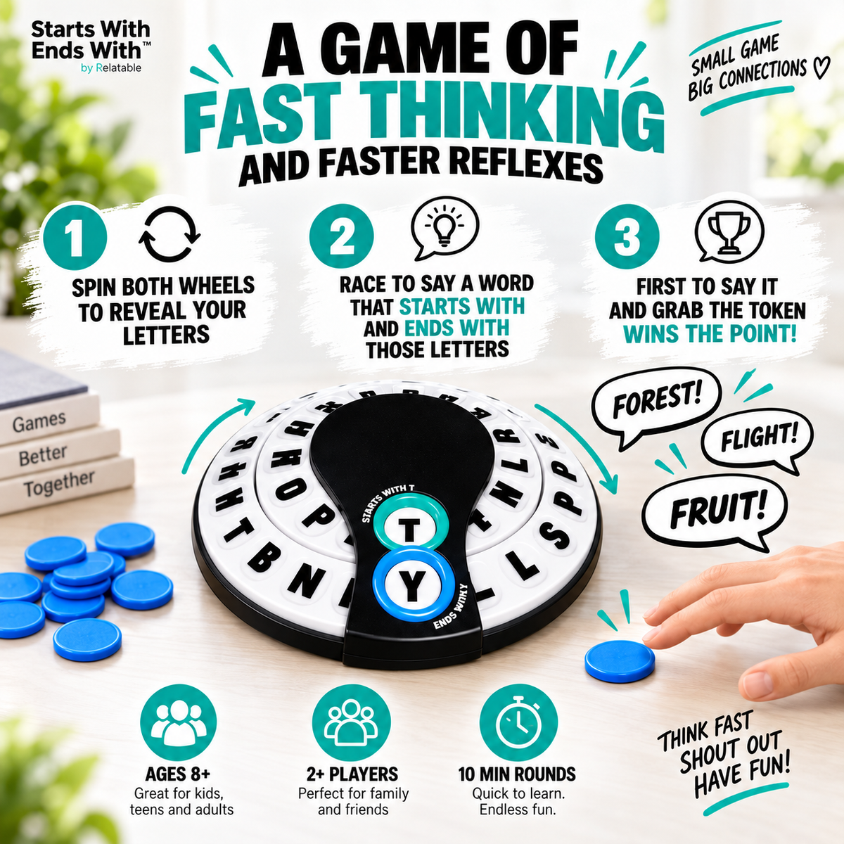 Starts With Ends With Word Game by Relatable - Family Board Game with Spinner and Tokens