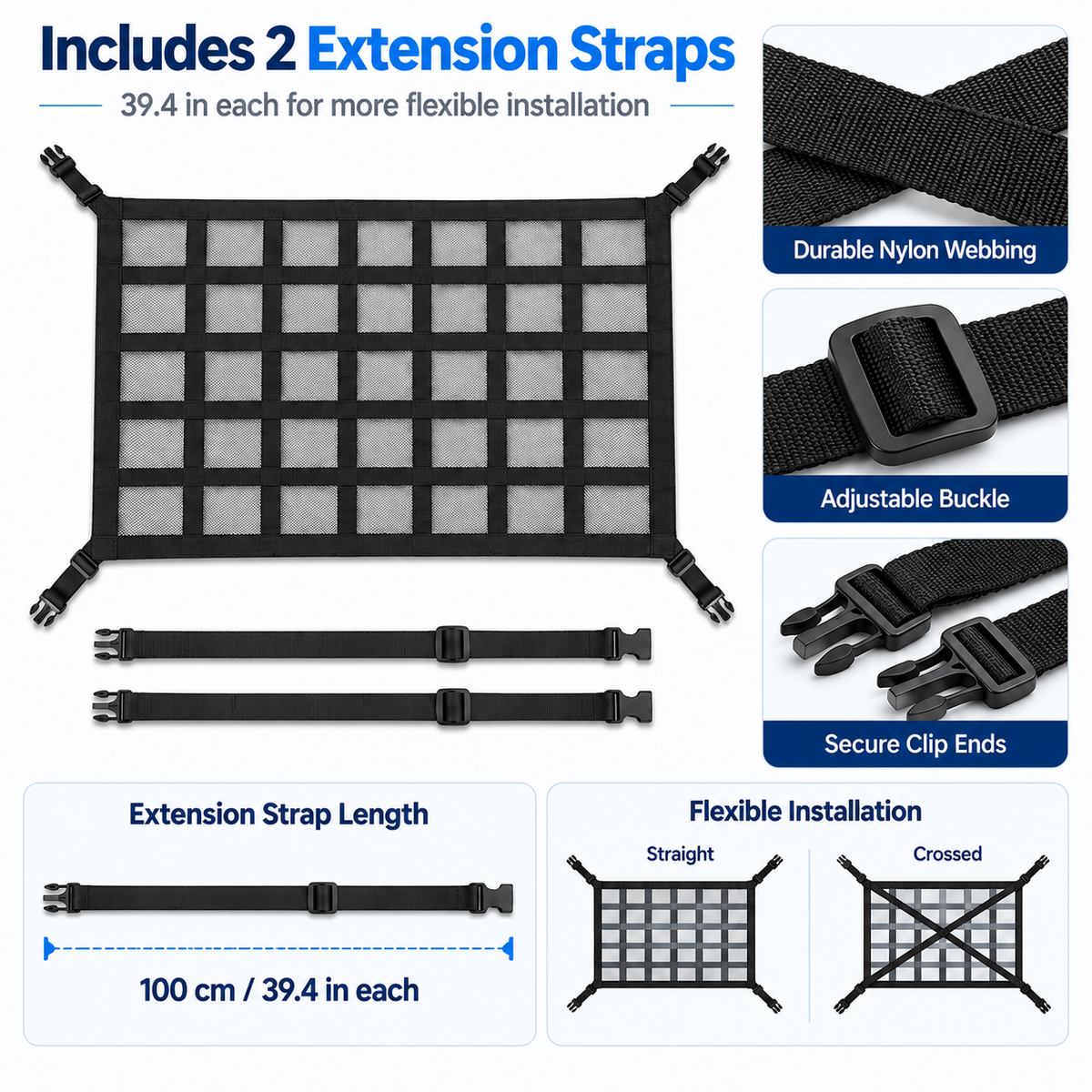 Upgrade Car Ceiling Cargo Net Pocket, Double-Layer Car Roof Storage Organizer