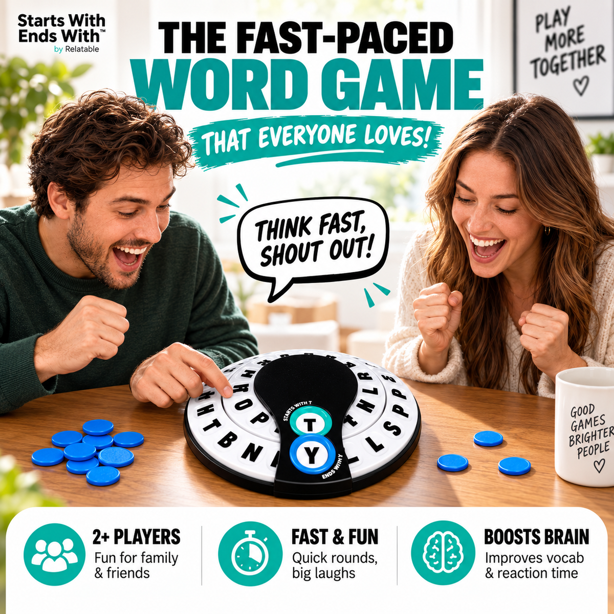 Starts With Ends With Word Game by Relatable - Family Board Game with Spinner and Tokens