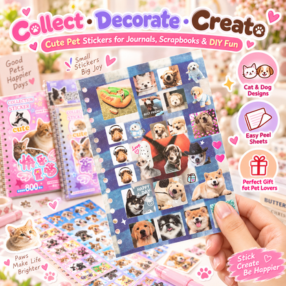 Cute Pet Sticker Book, 30 Sheets Cat & Dog