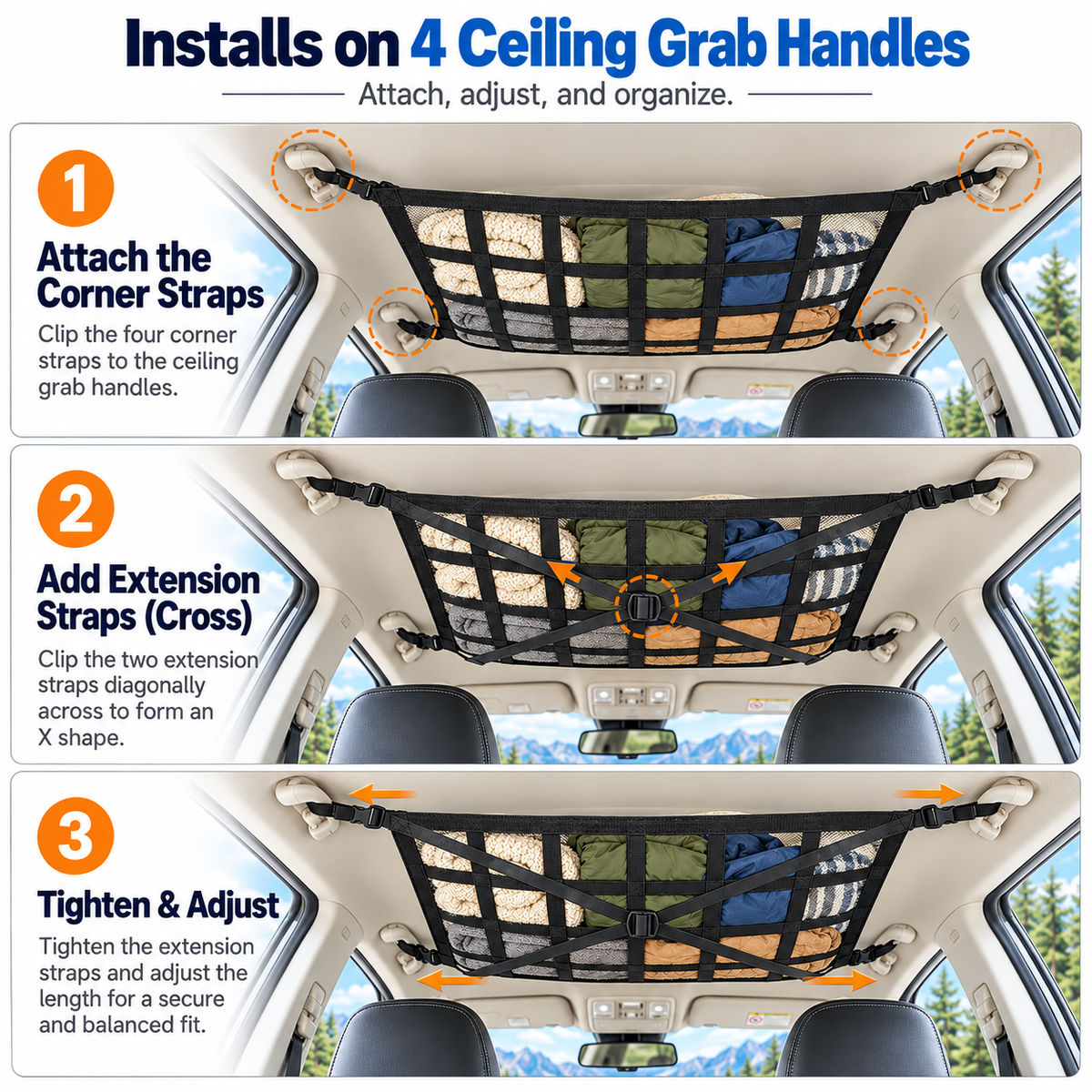 Upgrade Car Ceiling Cargo Net Pocket, Double-Layer Car Roof Storage Organizer
