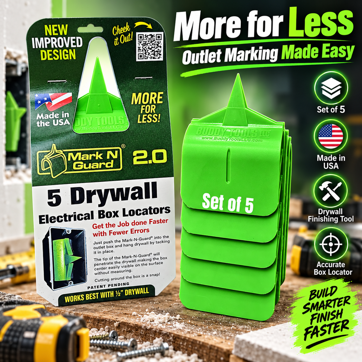 Buddy Tools Drywall Outlet Markers 5-Pack ABS MnG 2.0