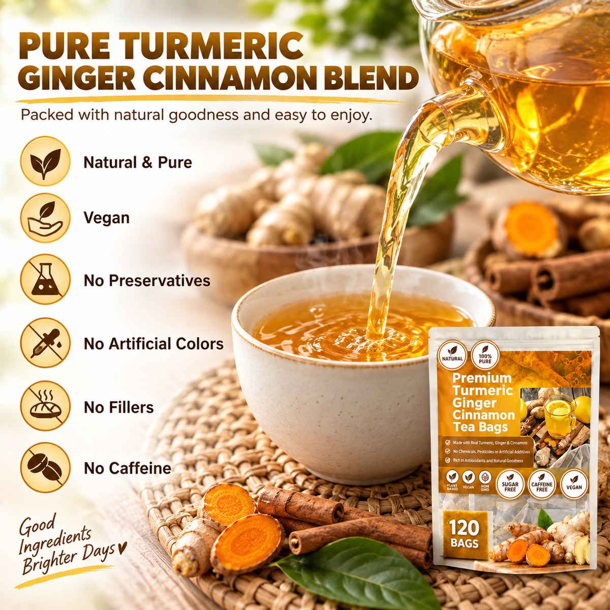 Turmeric Ginger Cinnamon Tea Bags 120 Pack