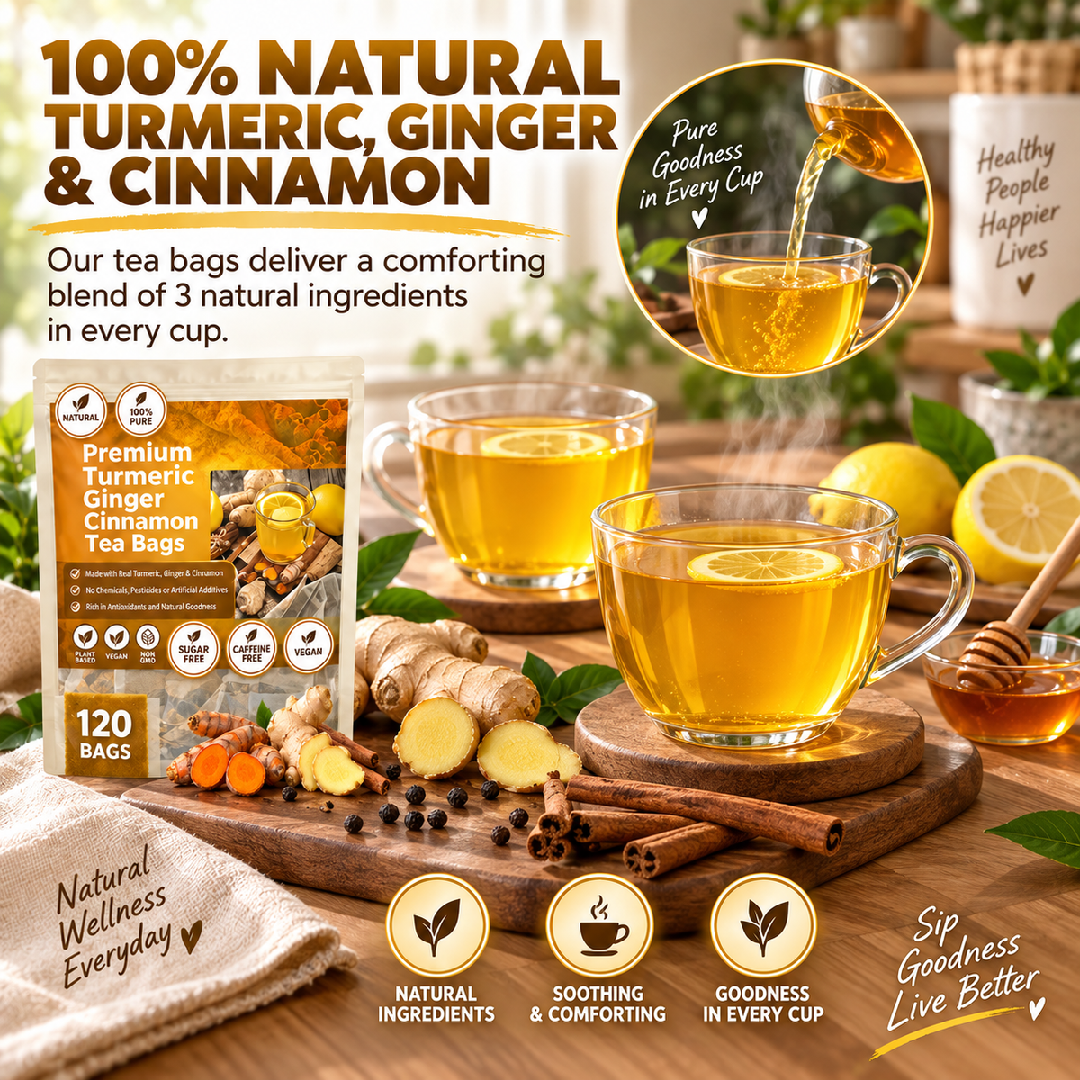 Turmeric Ginger Cinnamon Tea Bags 120 Pack