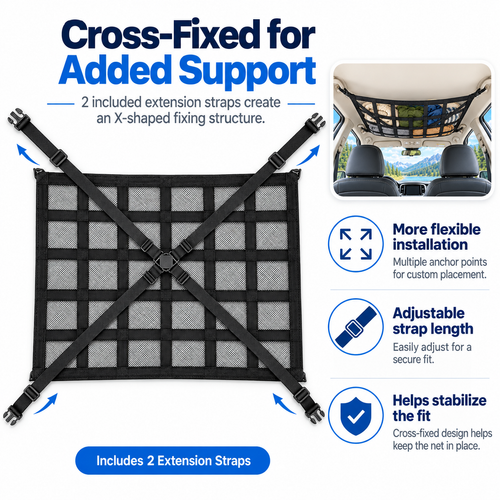 Upgrade Car Ceiling Cargo Net Pocket, Double-Layer Car Roof Storage Organizer