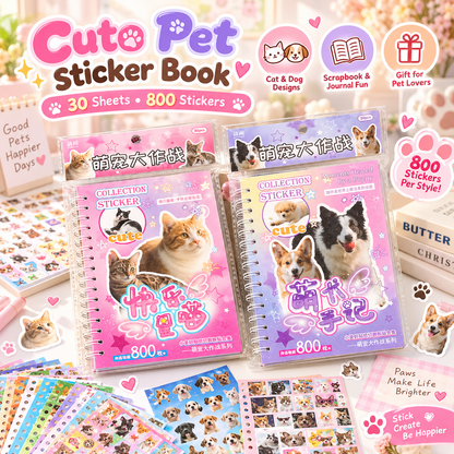 Cute Pet Sticker Book, 30 Sheets Cat & Dog