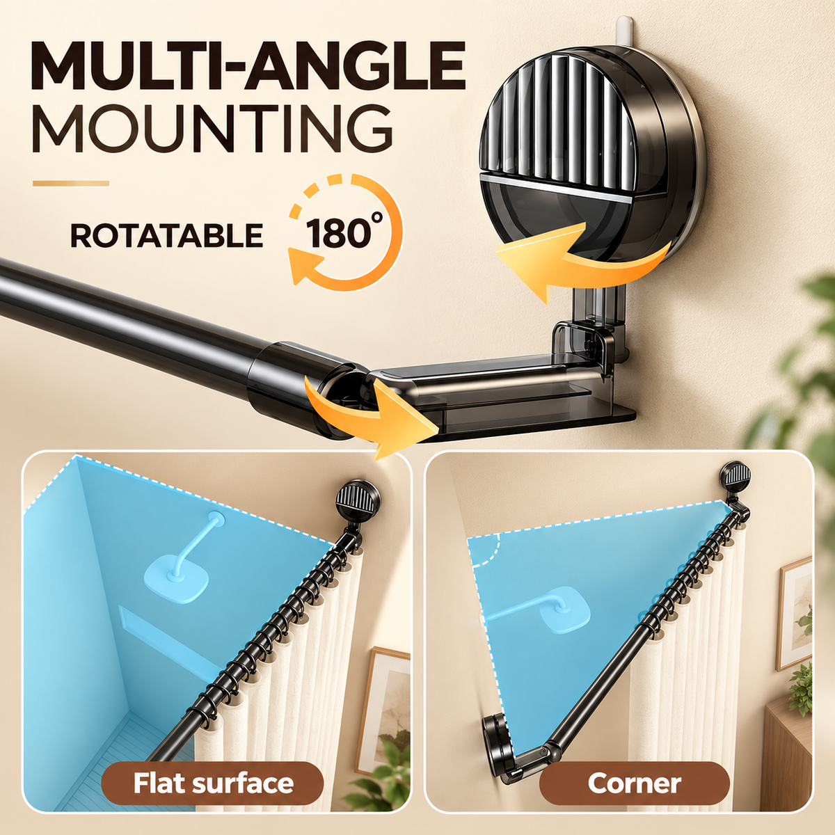 Adjustable Suction Cup Shower Curtain Rod 38-76 in, Drill, Non-Slip Tension Rod for Glass Doors, Easy Install Towel Rack & Holder Transparent Gray Black
