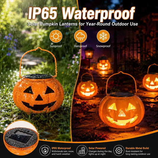 Halloween Pumpkin Solar Lanterns - Jack O Lantern Hanging Solar Light Waterproof