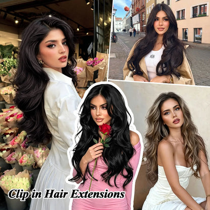 Clip in Hair Extensions Synthetic Hair Extensions Long Layered Wavy Hairpieces Soft Clip Ins Full Head Hairpieces for Women