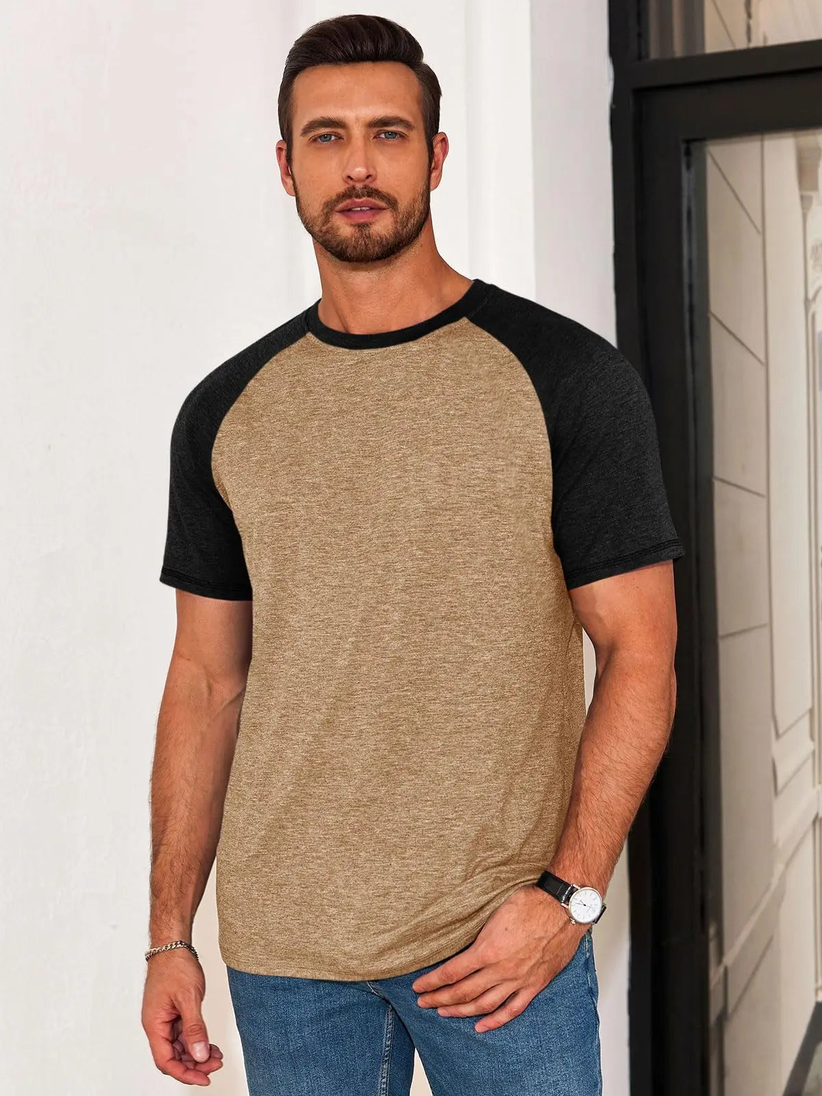 Men's Color Block Raglan T-Shirt Casual Slim Fit