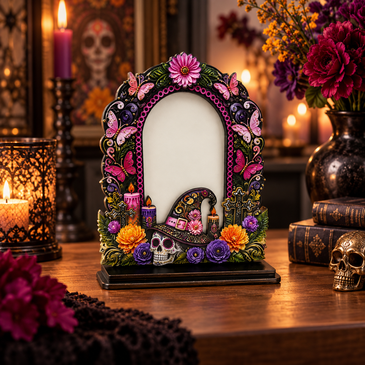 Day of the Dead Memorial Photo Frame Set – 6 Colorful Wooden Ofrenda Frames