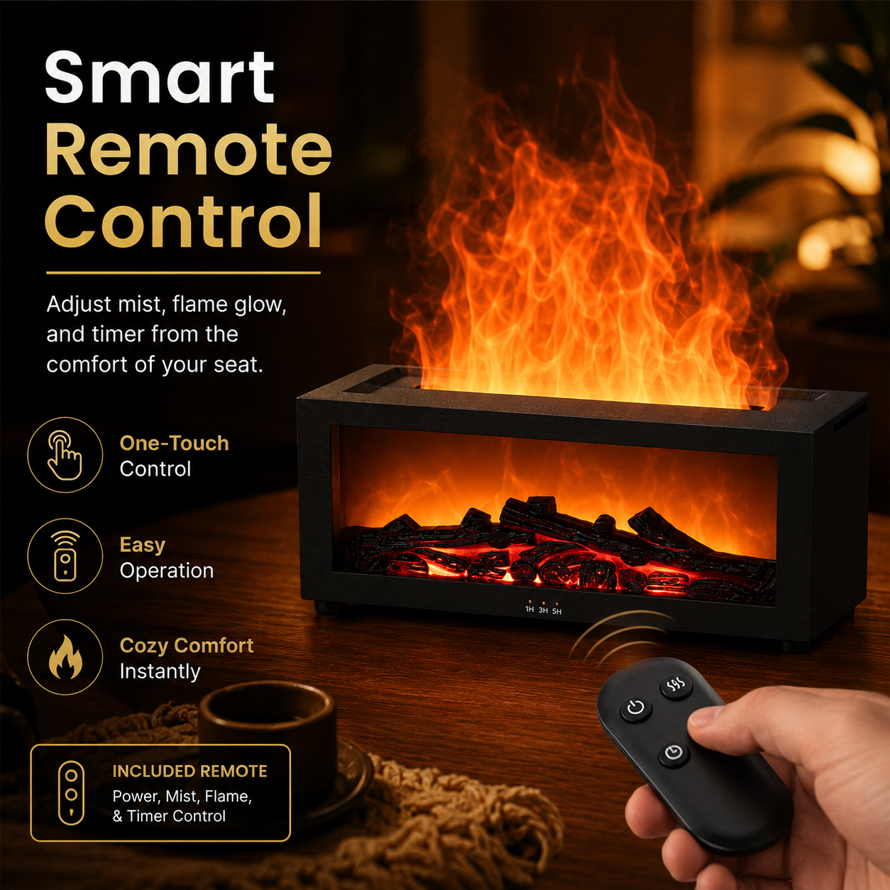 Colorful Fireplace Flame Humidifier Aromatherapy Diffuser with Remote and Timer for Home and Office