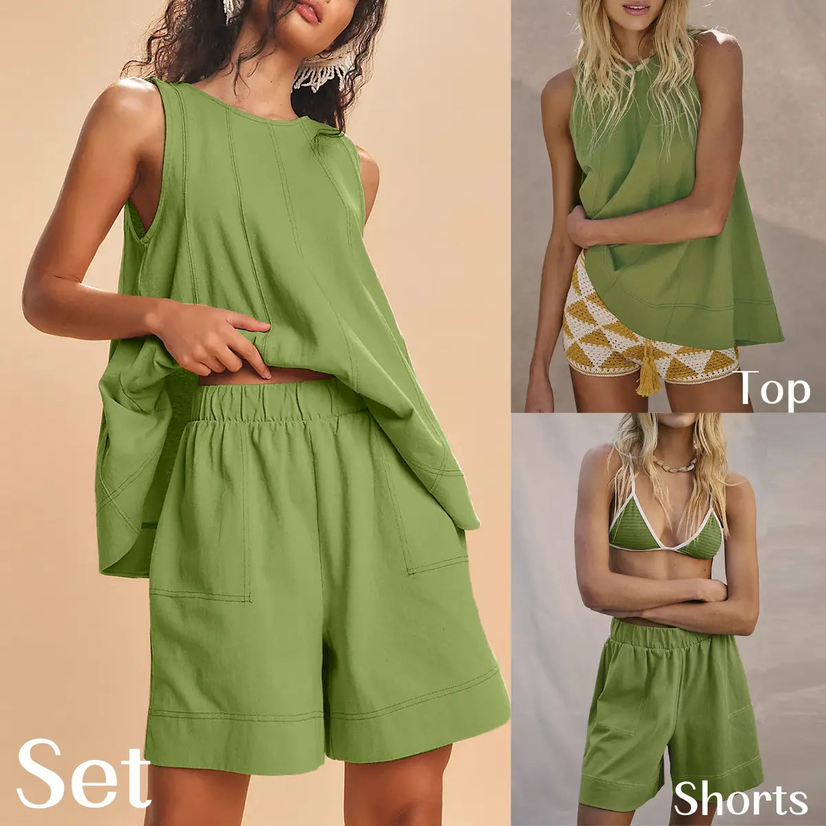 Women's Cotton Two Piece Set Tank Top and Shorts