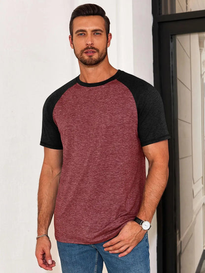 Men's Color Block Raglan T-Shirt Casual Slim Fit