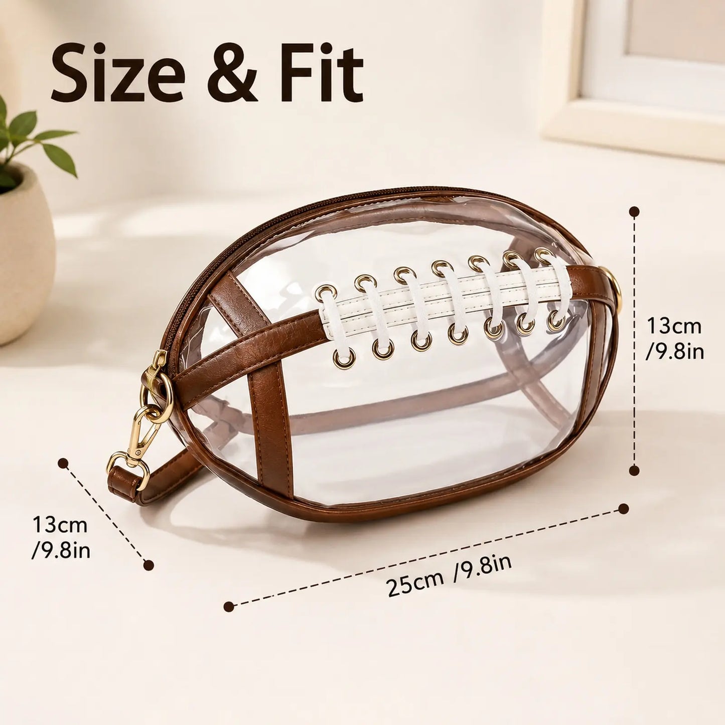 Clear Football Shaped Crossbody Bag, Transparent PVC Stadium Bag with Adjustable Strap, Game Day Crossbody Purse for Sports Events, Concerts, Outdoor Activities & Summer Travel.