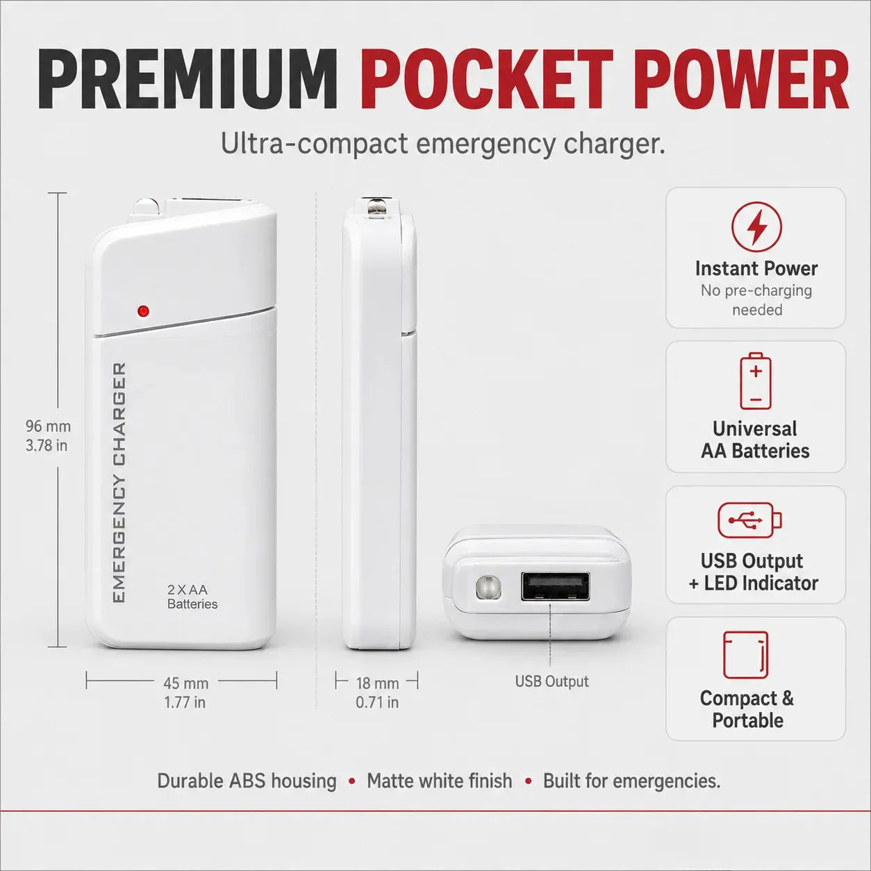 🔥😍Portable Emergency Phone Charger AA Battery Powered Power Bank with LED Flashlight