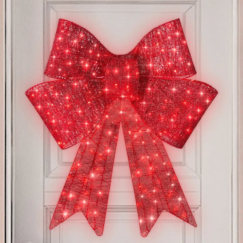 🎄Giant Lighted Christmas Bow – Red LED Outdoor Decoration with 8 Modes & Timer