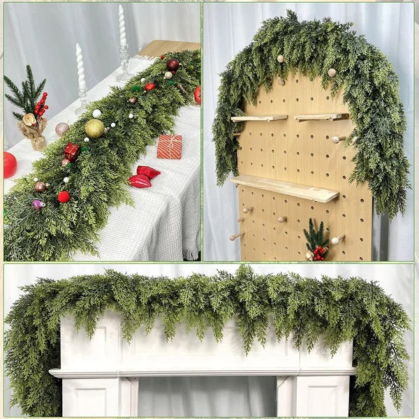 Artificial Christmas garland decorating multiple home areas