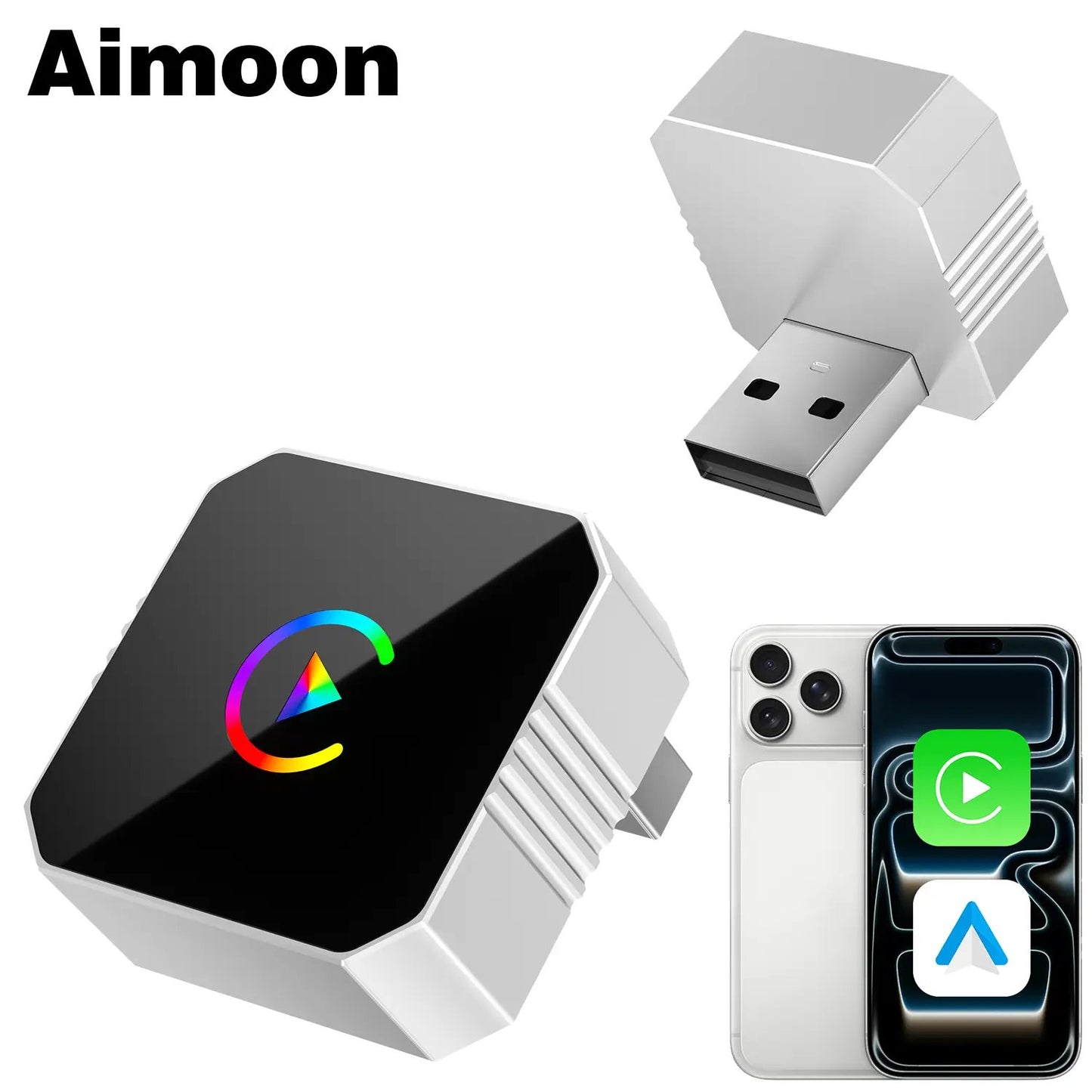 2 in 1 Wireless CarPlay Adapter, Plug & Play, Fast Auto Connection, Compatible with Factory CarPlay Cars 2016+