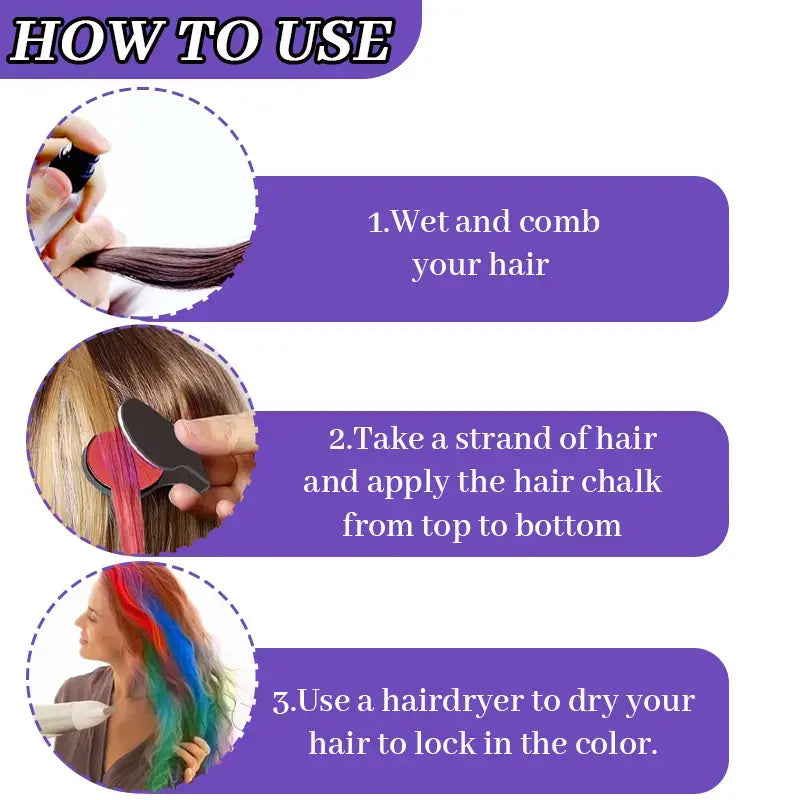 🌈 Instant Hair Color Magic – Washable Temporary Hair Chalk Set ✨