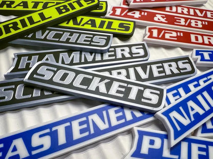 Custom Premium Magnetic Toolbox Labels for Tool Organization - 12 Pack of High Quality 3D Printed Personalized Magnets