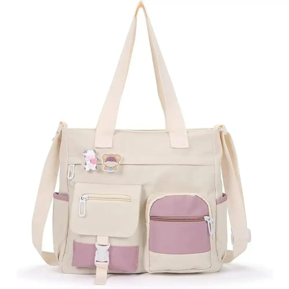 Canvas Tote Bag with Multi Pockets for Women