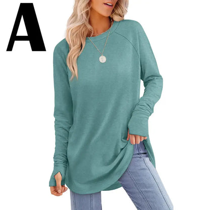 Women’s Casual Tunic Tops with Thumb Holes & Curved Hem