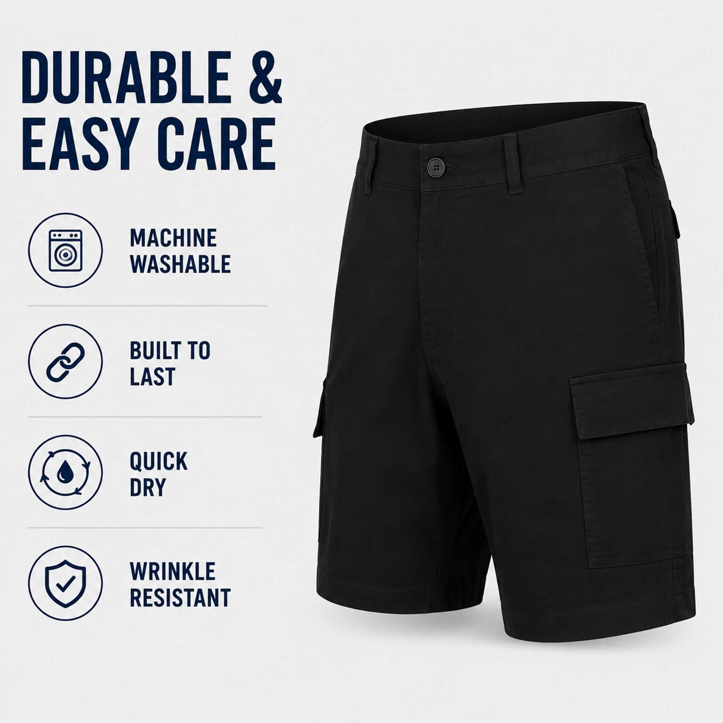 Mens 3-Pack Super Stretch Cargo Shorts with Zipper Pockets