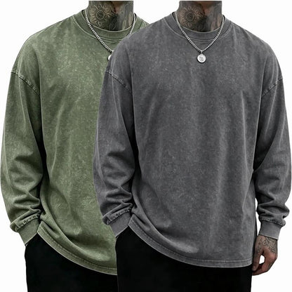 Men's Oversized Washed Distressed Cotton Crewneck Sweatshirt
