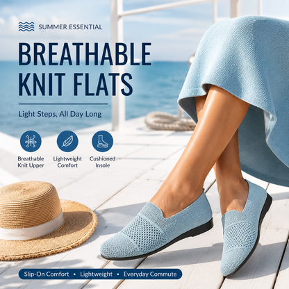 Women's Knit Round-Toe Slip-On Ballet Flats, Breathable PU